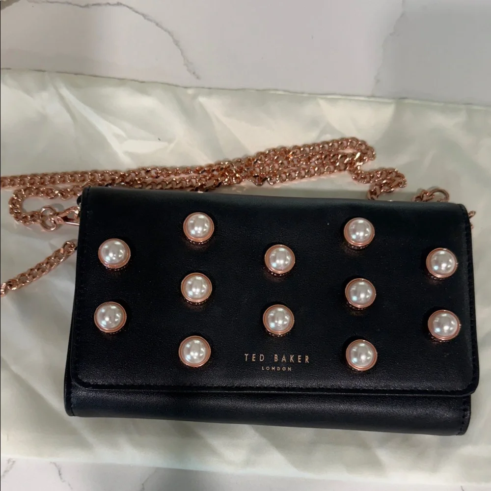 Ted Baker Black Pearl-Stud Bag Rose Gold + Pearls - Picture 11 of 16